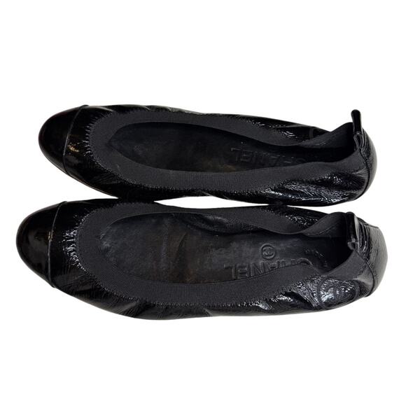 Chanel Black Patent Leather Ballet Flats – Size 36 – Cap Toe with CC Logo - Picture 5 of 8